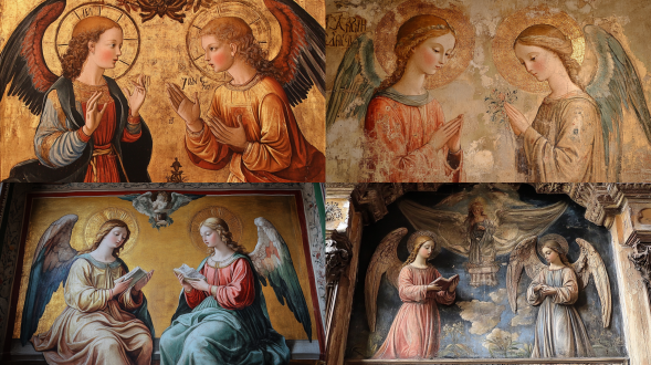 天使报喜图，锡耶纳湿壁画风格，极致细节