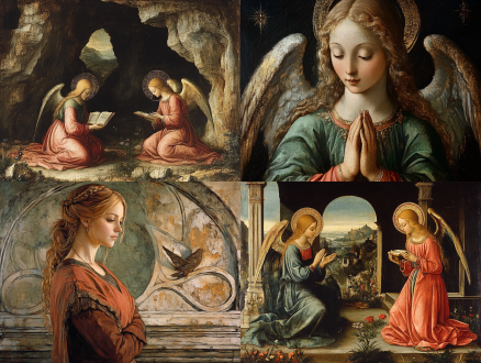 天使报喜图，达芬奇绘画风格，极致细节