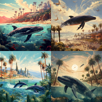 鲸鱼，海岸线，椰树，沙滩，