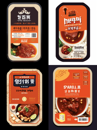 烤肉酱背标不干胶设计，平面展开，简洁背景，大方高级，鲜明色彩，中心构图，平光，高分辨率，精致，沉稳。