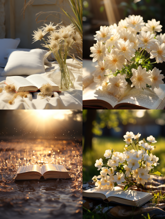 书，白色背景，自然光，清晨，长焦镜头，清新，希望。