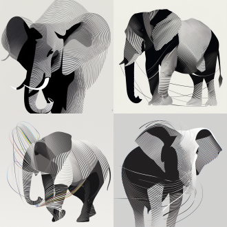 大象，摩尔条纹，安德里亚·米尼尼风格，背景抽象几何图案，现代艺术感，白色背景