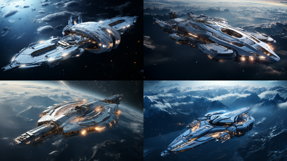 太空旅客，阿瓦隆号飞船，银河系背景，3d建模，c4d渲染，飞船细节精致，清晰细节，细节丰富，16k画质，宽广视野，静态捕捉，长焦镜头，未来感，柔和光线，探索激情。