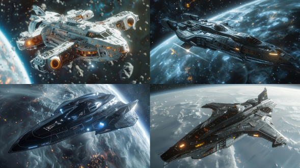 太空旅客，阿瓦隆号飞船，银河系背景，3d建模，c4d渲染，飞船细节精致，清晰细节，细节丰富，16k画质，宽广视野，静态捕捉，长焦镜头，未来感，柔和光线，探索激情。