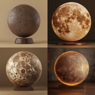 大形圆形3d巧克力，表面模仿月球，费雷罗巧克力品牌，放在展台上展示，c4d渲染，微距镜头，细腻纹理，细节凸显，高清晰度，灯光璀璨，暖色调，明亮色调，奢华浪漫氛围