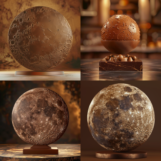 大形圆形3d巧克力，表面模仿月球，费雷罗巧克力品牌，放在展台上展示，c4d渲染，微距镜头，细腻纹理，细节凸显，高清晰度，灯光璀璨，暖色调，明亮色调，奢华浪漫氛围