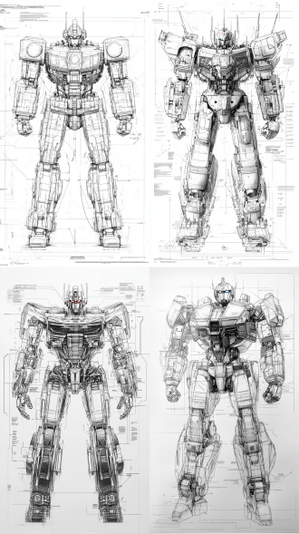 擎天柱，设计原理图，详细线条绘制，黑白轮廓，3d主体，标注标签，细节精细，尺寸，微距镜头，技术蓝图样式，柯达t-max 100胶片