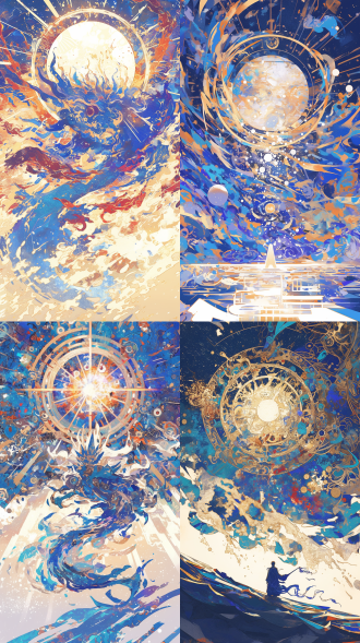 painting by android jones, vibrant sunrise, detail shot, title-shift, paint drops, 5, ascending, art print, by emily mason, explosion of light, melting wax, amaterasu, layered paper, within radiate connection, bright sea, connections, cosmic stars, krita, flowing robes