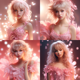 粉色芭比女孩，3d渲染，超多细节，特写，近距离，立体感，柔和光线，粉色调，甜美表情，时尚装扮，细腻肌肤，闪亮眼睛，梦幻氛围。