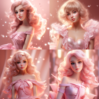 粉色芭比女孩，3d渲染，超多细节，特写，近距离，立体感，柔和光线，粉色调，甜美表情，时尚装扮，细腻肌肤，闪亮眼睛，梦幻氛围。
