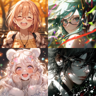 二次元头像特写，可爱女孩，彩虹色眼镜，短发，开心大笑表情，环境光与边缘光，背景温馨，oc渲染，动态镜头，细节完整，高光突出，学习氛围，细腻质感，高清壁纸，柔和光线，强烈对比色彩，特写镜头，高分辨率，温暖色调，明亮光线，生动表情，细节丰富，色彩鲜艳，情感愉悦。