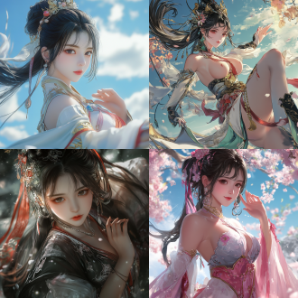 a wuxia theme picture shot from a low - angle (looking - up) and the camera is rotated 30 degrees to take the shot. the styles of tsuaii and soft anime illustration, official illustration, the styles of the artgerm. the character has extremely delicate makeup and stands grateful. exquisite stockings. hand and finger health. the overall picture is exquisitely beautiful.