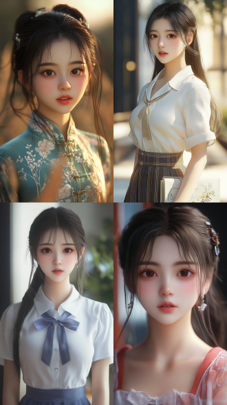 中国女孩，全身照，五官精致，肤白貌美，清纯，学生服装，画面细节精致，16k高清画质，写实，真实，光影处理细腻，