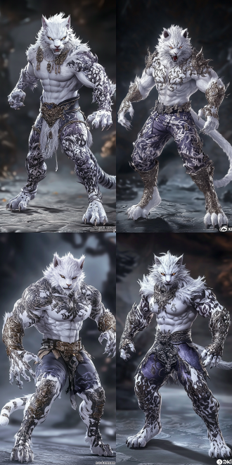 中国国潮风，中国美学，强壮的狸花猫，白色的头，腿部老虎花纹，巨大的爪子，威严霸气，横尸遍野，狂风大作，乌云密布，暗色调，8k高清，魔幻现实主义，细节丰富，神秘氛围，高分辨率，细腻纹理，玄幻风格，远景，力量感，神秘感。