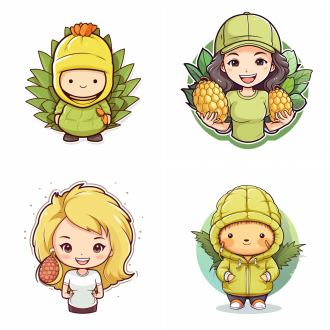 白底彩图，logo，榴莲，头像，榴莲拟人头像，水果店logo,可爱，简笔，女生