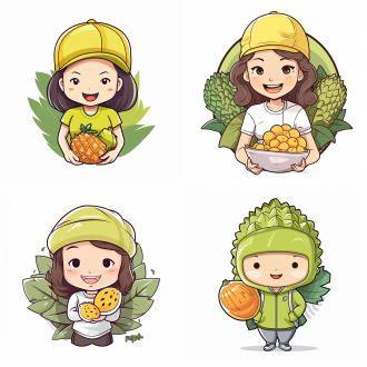 白底彩图，logo，榴莲，头像，榴莲拟人头像，水果店logo,可爱，简笔，女生