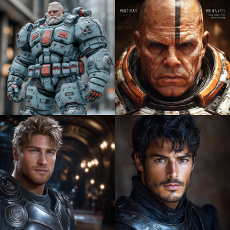 穿着盔甲的帅气男人，超美学细节，锐利焦点，迷人灯光，精细盔甲，电影灯光，复杂花丝金属设计，8k，真实引擎，辛烷渲染，高分辨率，金属质感，动态光影，精细纹理，超现实，眼神坚毅，威严表情，冷色调，光影对比，细节丰富，艺术感强烈。