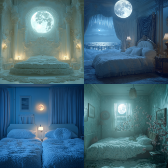 床前明月洒光如霜，对称构图，静谧室内，月光冷色，长焦镜头，顶光，静态，诗意氛围，古典风格，孤寂感。