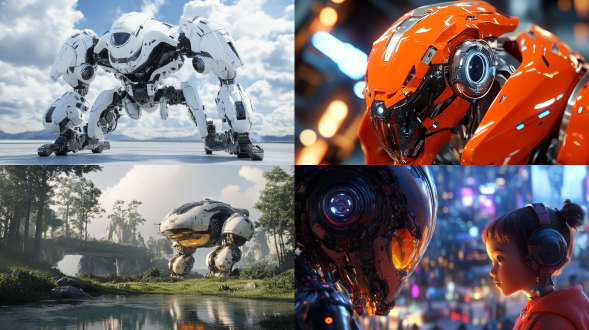 未来战场，科幻机甲，机械感，真实，细腻，cg写实渲染，超高清画质，8k，全景拍摄，中心构图，超广角镜头，清晰细腻