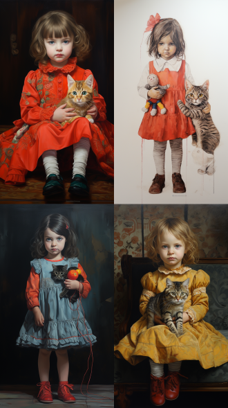 小女孩跟小猫,纱线,针织,儿童绘画,采用若昂·阿图尔·达席尔瓦的风格，爱德华·巴登风格，顽皮的涂鸦，卡米尔·维维耶，纸上作品，针织和钩编