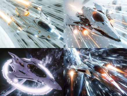白色宇宙飞船、黑洞、星际旅行、地球、oc渲染、酷炫照明效果、未来主义、超现实主义、明暗对比、电影照明、反射光、光线追踪、速度线、闪光、焦散、索尼fe gm、牛仔射击、高细节、最佳质量、复杂设计和超细节、高质量、超高清