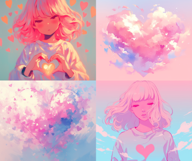heart and gradient, smudges, dreamy style, pink tones