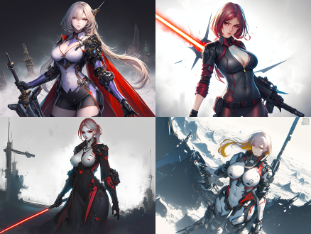 美丽战士，紧身战斗服，高挑纤细，沙漏身材，修长四肢，科幻盔甲，充满能量，高清质感，细节丰富，黑丝美人，手持光剑，站在高达背后，透视效果，壮观场景，科幻风格，长裙飘扬，英勇有力，广角镜头，高对比度，冷色温，侧光，动态模糊，未来感，强大气场，中国美女，半机械战斗盔甲，白色主题，白皙肌肤，丰满，细节逼真，短发，赛博朋克，优雅姿态，女战士，8k，全景，超高清，精致面容，精致妆容，长腿，科幻风格，强光影，激烈动作，金属质感，冷色温，自信，全身照，穿着，9:16比例，放松，风格化