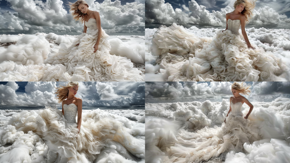 超现实电影级杰作，纯优雅，gabriel testino风格，helene binet风格，32k uhd，惊艳时尚摄影，对角线构图，高分辨率，广角镜头，柔和侧光，细腻色彩，梦幻氛围，精致细节，超现实元素，优雅姿态，时尚感，艺术性。