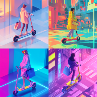 vogue时尚青少年，雅迪电动车，万达广场，手持互联网代购包，三分构图，都市环境，中长焦镜头，顶光，动态，彩色，青春活力， 等距视角， 光追反射 ，调色板， 等距视角 ，光追反射 ，调色板 ，图标 城市 等距视角 光追反射 调色板 vogue时尚