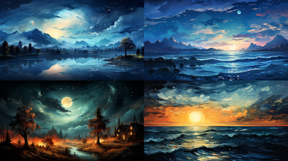 van gogh style ocean sky image, bright colors, heavy brushstrokes, starry background, rich details, wood grain texture, night atmosphere, warm tones, high mood, and contrast of light and shadow.