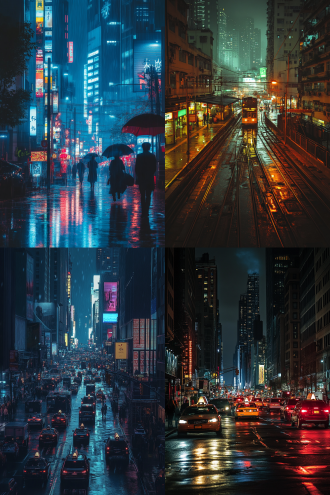 夜晚，喧嚣的城市归于平静，有故事感，高清晰摄影风格，有故事感，放松