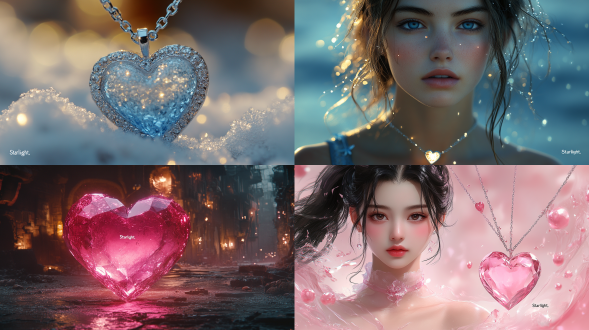在一个充满浪漫与梦想的海滨小镇，有着一个传说，说是一位古代航海家为了寻找他失去已久的爱人，历经千辛万苦从遥远的地方带回了一颗罕见的心形钻石。这颗钻石被制作为一条项链，名为“星辰”，它不仅代表了永恒不变的爱情，还拥有着将两颗心紧紧相连的力量。