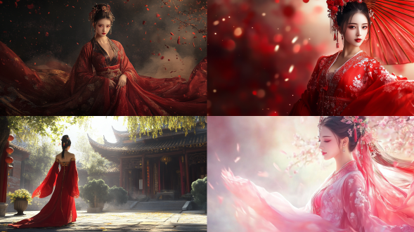 国风，流光溢彩，画质清晰，华美端庄的古代美少女，全身写实视角，场景宏大，高清壁纸，全身视角