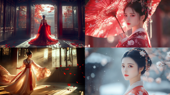 国风，流光溢彩，画质清晰，华美端庄的古代美少女，全身写实视角，场景宏大，高清壁纸，全身视角