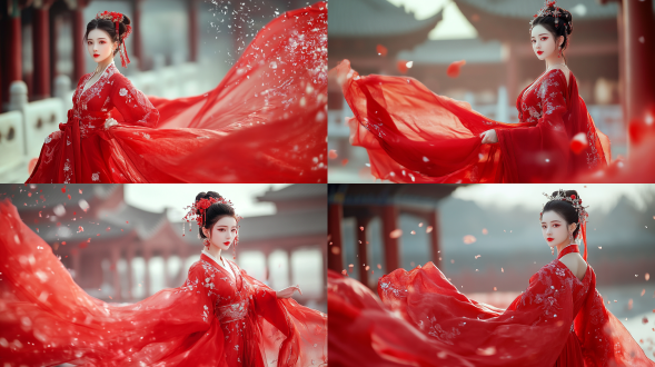 国风，流光溢彩，画质清晰，华美端庄的古代美少女，全身写实视角，场景宏大，高清壁纸，全身视角