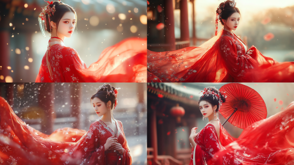 国风，流光溢彩，画质清晰，华美端庄的古代美少女，全身写实视角，场景宏大，高清壁纸，全身视角