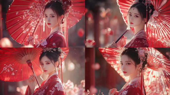 国风，流光溢彩，画质清晰，华美端庄的古代美少女，全身写实视角，场景宏大，高清壁纸，全身视角