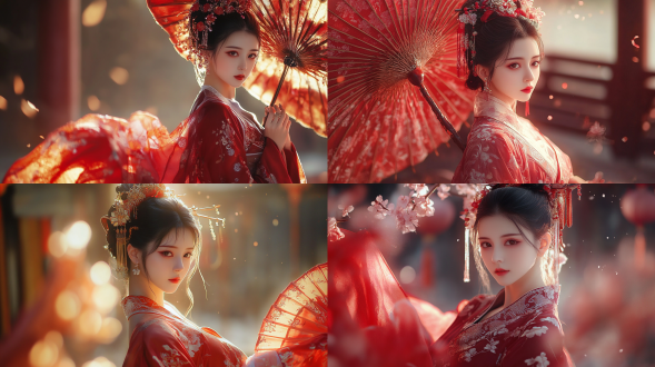 国风，流光溢彩，画质清晰，华美端庄的古代美少女，全身写实视角，场景宏大，高清壁纸，全身视角