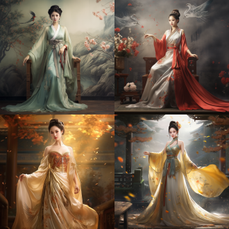 国风，流光溢彩，画质清晰，华美端庄的古代美少女，全身写实视角，场景宏大，高清壁纸，全身视角