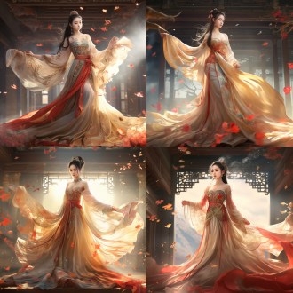 国风，流光溢彩，画质清晰，华美端庄的古代美少女，全身写实视角，场景宏大，高清壁纸，全身视角