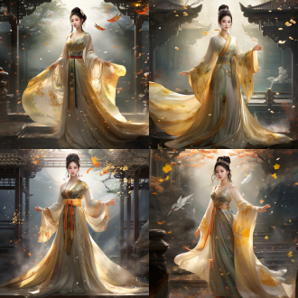 国风，流光溢彩，画质清晰，华美端庄的古代美少女，全身写实视角，场景宏大，高清壁纸，全身视角