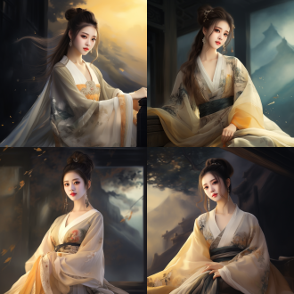 国风，流光溢彩，画质清晰，华美端庄的古代美少女，全身写实视角，场景宏大，高清壁纸，全身视角