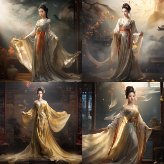 国风，流光溢彩，画质清晰，华美端庄的古代美少女，全身写实视角，场景宏大，高清壁纸，全身视角