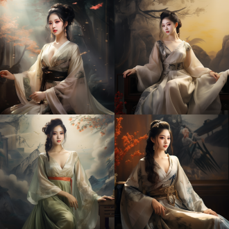 国风，流光溢彩，画质清晰，华美端庄的古代美少女，全身写实视角，场景宏大，高清壁纸，全身视角