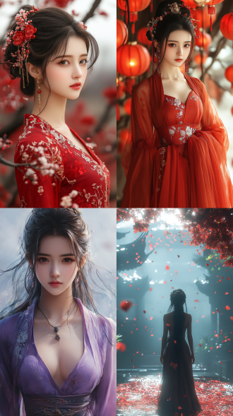 国风，流光溢彩，画质清晰，华美端庄的古代美少女，全身写实视角，场景宏大，高清壁纸，全身视角