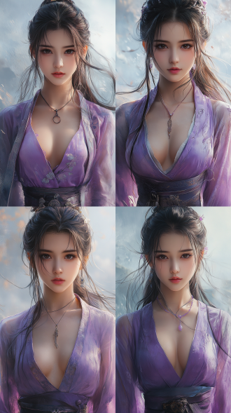 国风，流光溢彩，画质清晰，华美端庄的古代美少女，全身写实视角，场景宏大，高清壁纸，全身视角