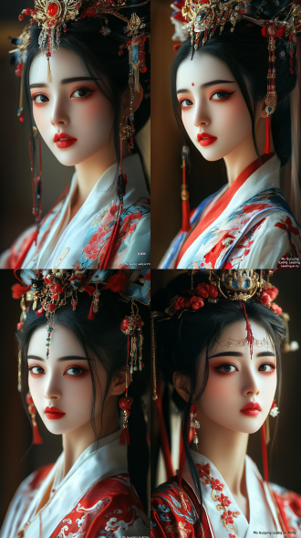 京剧《穆桂英挂帅》，舞台表演，全身视角，京剧脸谱，女角色，艳丽妆容，暖色调，广角镜头，舞台中央，侧光，高对比度，传统服饰，微笑，自信，国风元素，细腻纹理，戏剧性。