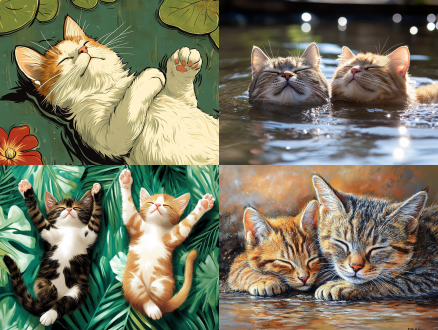 猫咪，在水池仰泳，睡觉，舒服温暖的阳光