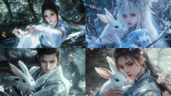 真实摄影，高质量，超清画质，斗罗大陆中的小舞，星斗大森林，手持柔骨兔武魂，身姿轻盈，对角线构图，玄幻国风风格，近景镜头，长焦焦距，专业构图，达芬奇大师后期调色，柔和光线，神秘氛围，细腻皮肤，清澈眼神，自然色彩，轻盈动作，神秘感。