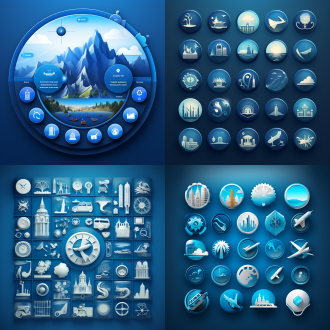 用户界面、旅游、蓝色、丰富的图标